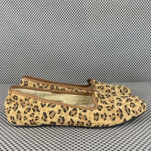 UGG Alloway Studded Ballet Flat Shoes 5 Brown Animal Print Leather Sheepskin - Picture 5 of 12